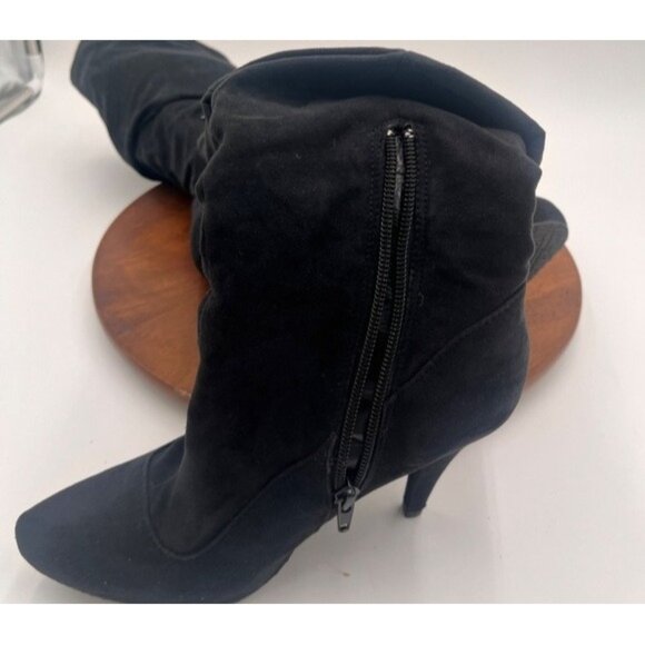Elle Black Suede Pointed Toe Slouchy Heeled Mid-Calf Boots Size 6M Whimsigoth - Picture 14 of 14